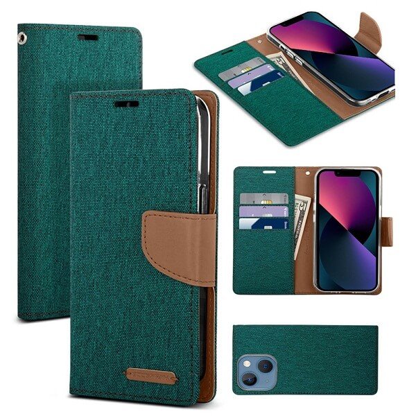 Goospery Canvas Green Apple iPhone 13 Mini Wallet Case Cover Goospery Canvas Green Apple iPhone 13 Mini Wallet Case Cover